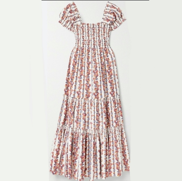 o.p.t Dresses & Skirts - O.P.T. daphne vine smocked square neck floral midi dress M white Ruffled Flowy